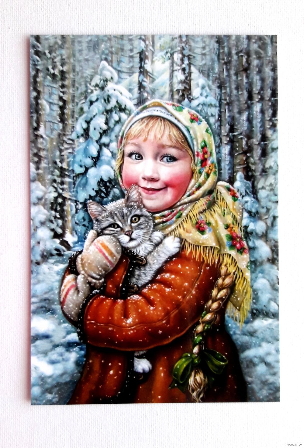 Девушка и кот зимой Девушка и кот зимой